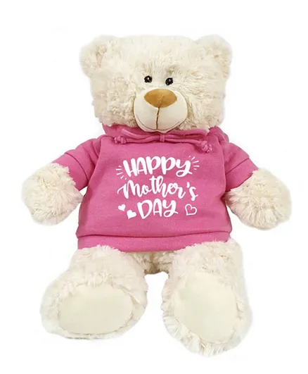 Fay Lawson Teddy Bear with Pink Hoodie with Happy Mothers Day Print - 38 cm