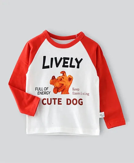 Babyqlo Lively Cute Dog Crew Neck T-Shirt - White