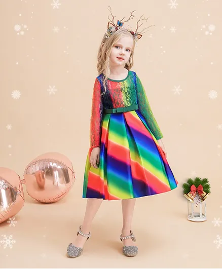 Babyqlo Net Detailed Striped Dress - Multicolor