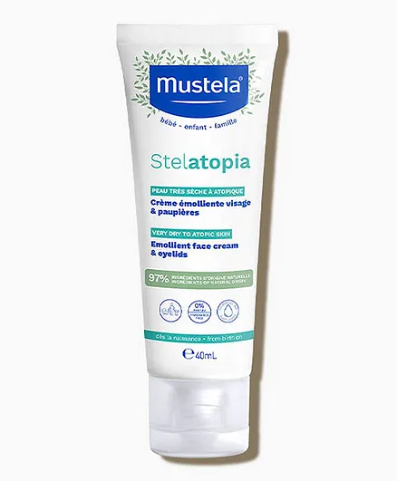 Mustela Stelatopia Emollient Face Cream for Babies - Gentle Hydration, Avocado & Sunflower, Eczema-Prone Skin, 40mL