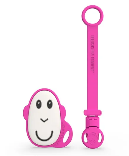 Matchstick Monkey Flat Face Teether And Soother Clip - Pink