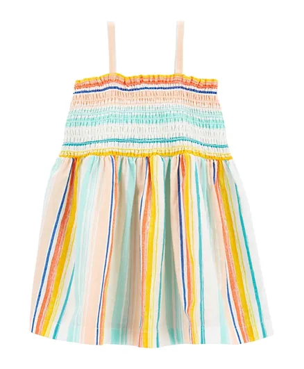 كارترز فستان صيفي بتصميم مخطط وتفصيل مطاط - متعدد الألوان