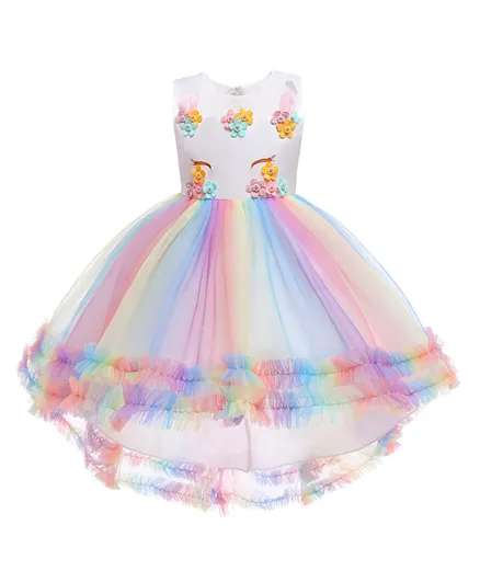 Babyqlo Unicorn Applique Long Tail Dress - Multicolor