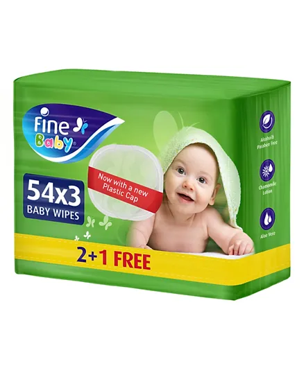 Fine Baby Wet Wipes With Aloe Vera & Chamomile Lotion 54 wipes x 3 Packs - 162 Pieces