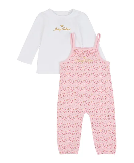 Juicy Couture Heart Print Dungaree With T-Shirt - Pink & White