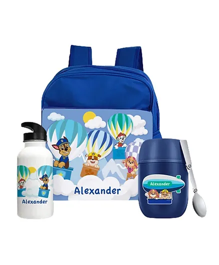 Essmak Paw Patrol Hot Air Balloon Personalized Thermos and Backpack Set Blue - 11 Inches