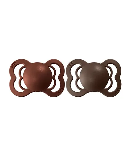 Bibs Baby Pacifier Supreme Latex Size 1 Rust and Mocha - Pack of 2