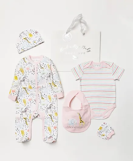 Lily and Jack Short Sleeves Bodysuit with Sleepsuit & Cap & Bib & Mittens - Multicolor