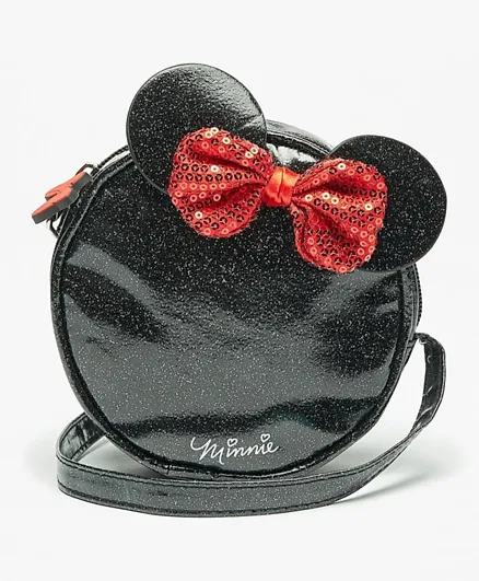 Disney Minnie Mouse Applique Crossbody Bag with Zip Closure - Black