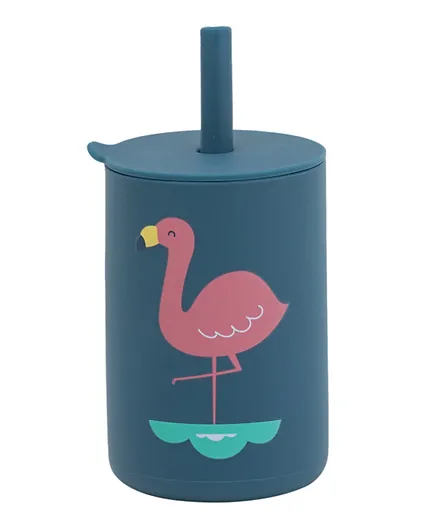 Amini Kids Silicone Cup With Straw Flamingo - Blue
