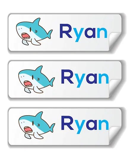 Twinkle Hands Personalized Waterproof Labels Shark - 30 Pieces