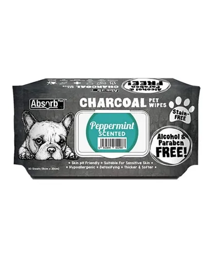 Absolute Holistic Absorb Plus Charcoal Pet Wipes Peppermint - 80 Sheets