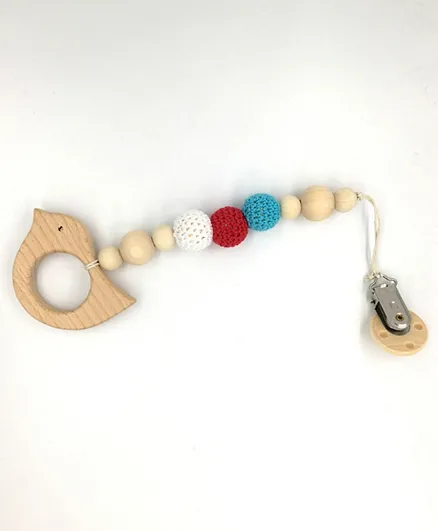 Factory Price Wooden Eco-Friendly Teether with Pacifier Clip Bird - Multicolor
