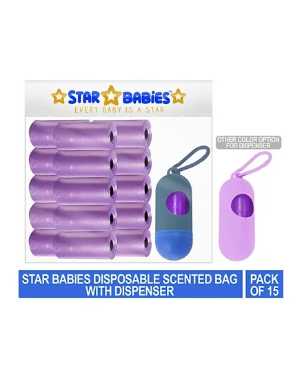 Star Babies Disposable Scented Bags Pack of 15 & Dispenser - Purple