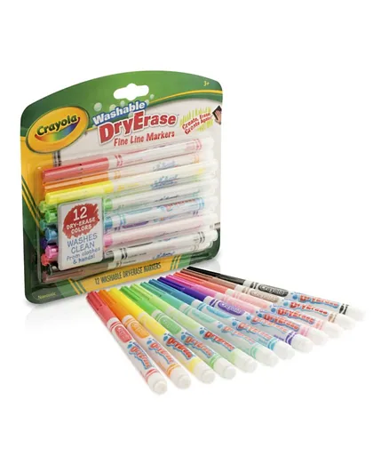 Crayola Washable Fine Line Dry Erase Markers Multicolor - Pack of 12