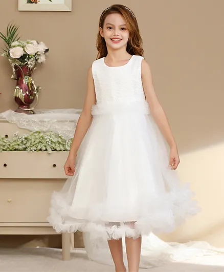 Le Crystal Frilled Ruffle Party Dress - White