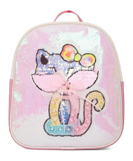 Eazy Kids Cat Sequin School Backpack White - 9.44 Inches