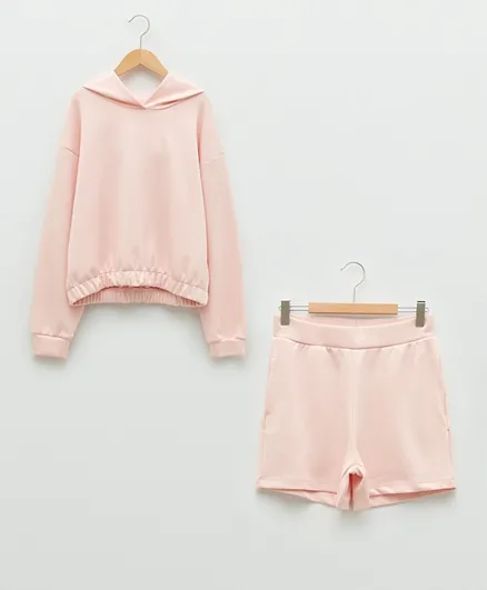 LC Waikiki Hooded Basic Long Sleeves Sweatshirt and Bottom Set - Pink