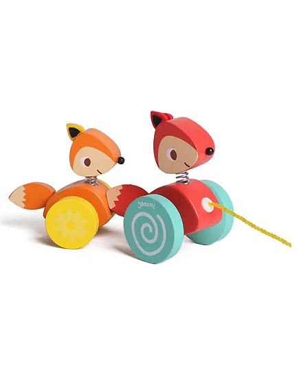 Iwood Wooden Pull Along Fox Toy - Multicolor