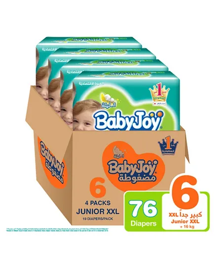 BabyJoy Value Compressed Diamond Pad Diapers Pack of 4 Junior XXL Size 6 - 76 Pieces