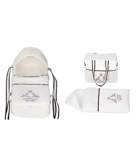 Little Angel Baby Carry Cot With Sleeping & Diaper Bag - Cream/Red
