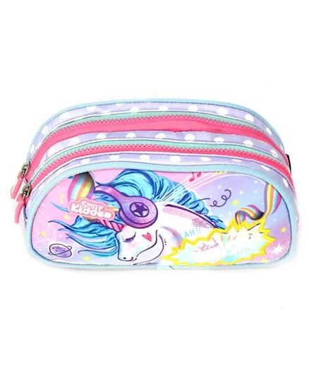 Smily Kiddos Unicorn Musical Double Compartment Pencil Pouch - Pink and Blue
