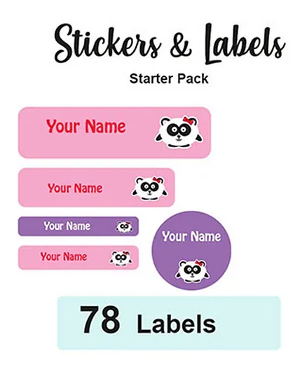 Ladybug Labels Personalised Starter Pack Name Labels Panda Girl - Pack of 78