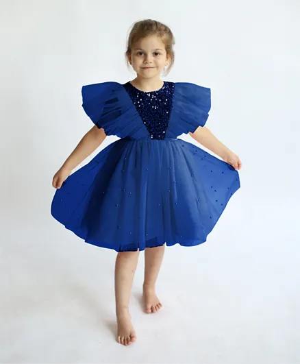 فستان حفلات دي دانيلا بتصميم فراشة مُزيّن بالترتر - أزرق