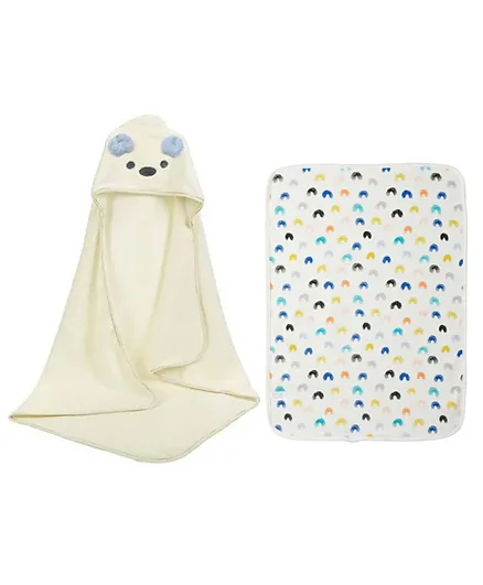 Star Babies Microfiber Hooded Towel With Reusable Changing Mat -White