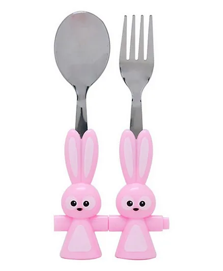 Brain Giggles Bunny Fork & Spoon Set - Pink