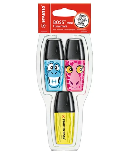 Stabilo Highlighter Boss Mini Funnimals Pack of 3 - Assorted Colours