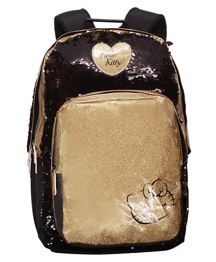 حقيبة ظهر  هيلو كيتي الذهبية UNV F21 من سانريو سوداء - 18 بوصة
