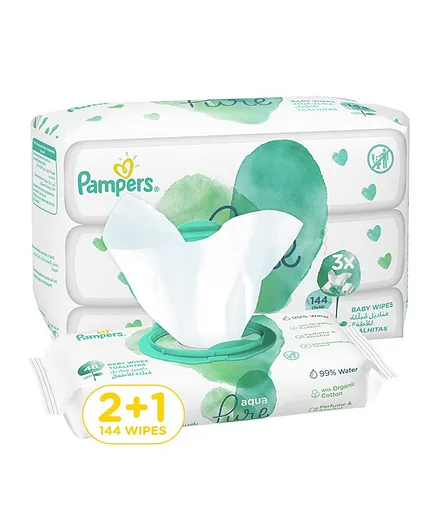 Pampers Aqua Pure Baby Wipes Made with 99% Pure Water - 144 Pieces