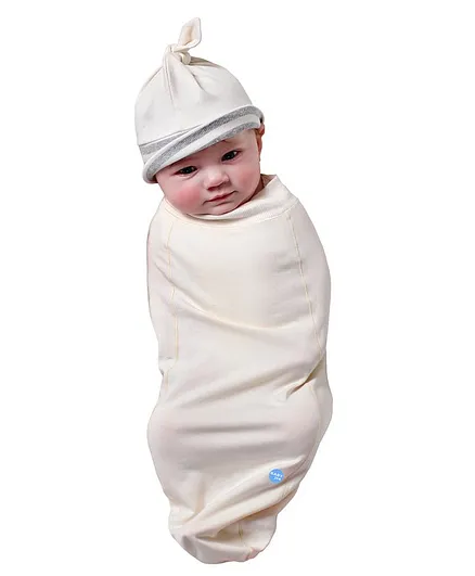 BABYjoe Baby Cocoon Swaddle with Hat and Announcement Card - Natural Baby - Beige