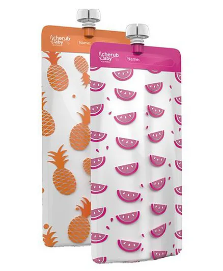 Cherubbaby On the Go Food Pouch Maxi's Pack of 10 Pink & Orange - 180ml