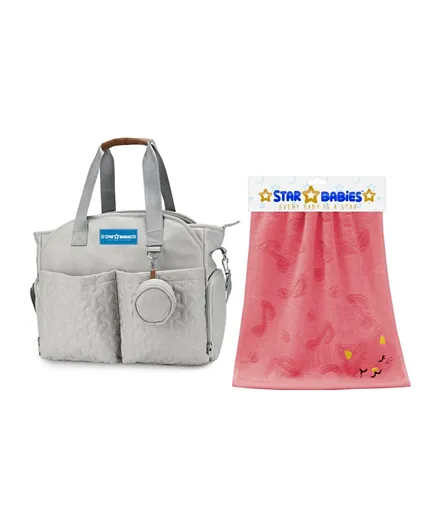 Star Babies Diaper Bag with Pacifier Bag and Bamboo Towel - Khaki