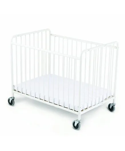 سرير أطفال ستو أوي فولاذي قابل للطي مع مرتبة من فاوندشن ورلدوايد ليمتد - أبيض