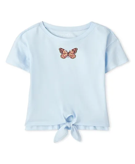 The Children's Place Tie Front Graphic Top - Blue Fog