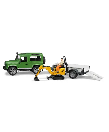 Bruder Land Rover+1 axle trailer+JCB worker - Multicolour