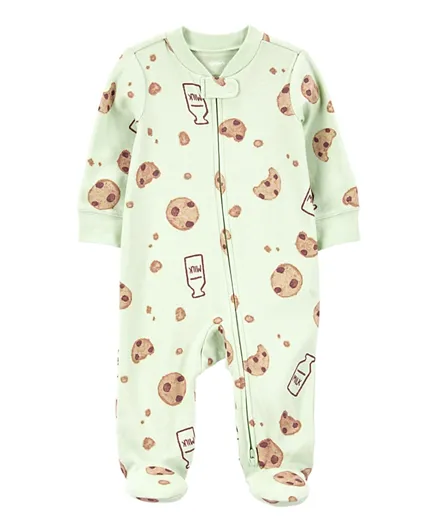 Carter's Milk & Cookies 2-Way Zip Cotton Sleep & Play Pajamas - Green