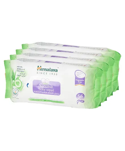 Himalaya Sensitive Baby Wipes Pack of 4 - 56 Pieces each