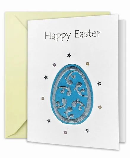 Fay Lawson Hand Crafted Card Happy Easter with White Envelope - Blue and White