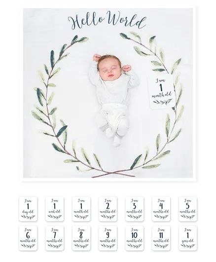 Lulujo Baby First Year Blanket & Cards Set - Hello World