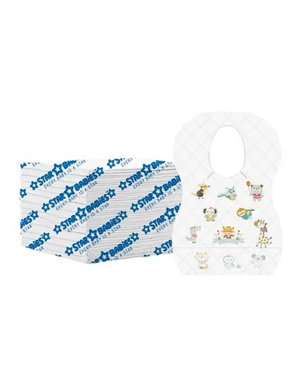 Star Babies Combo Disposable Bibs & Changing Mat White - 30 Pieces