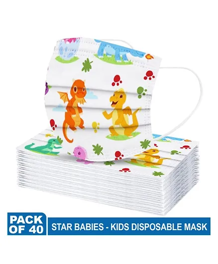Star Babies Dino Print Kids Disposable Mask - Pack of 40
