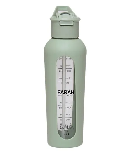Little IA Personalized Motivational Glass Water Bottle Pastel Green - 700mL