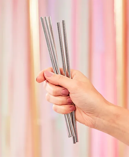 Ginger Ray Silver Stainless Steel Straws - Pack of 5