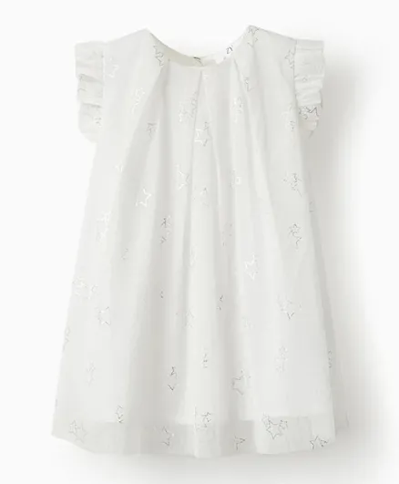 Zippy Embellished Star Tulle and Cotton Dress - White