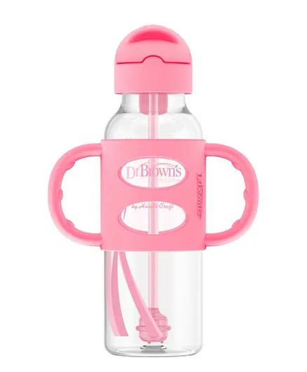 Dr Browns Sippy Straw Bottle With Silicone Handles 250ml - Pink