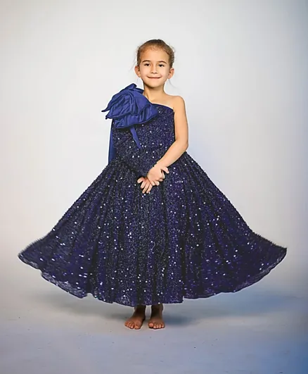 DDaniela Heavy Sequins Side Bow Party Dress - Blue